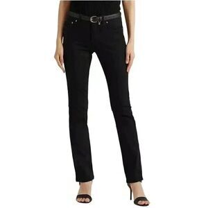 LAUREN RALPH LAUREN Women's Black Cotton/Spandex Classic Straight Jeans